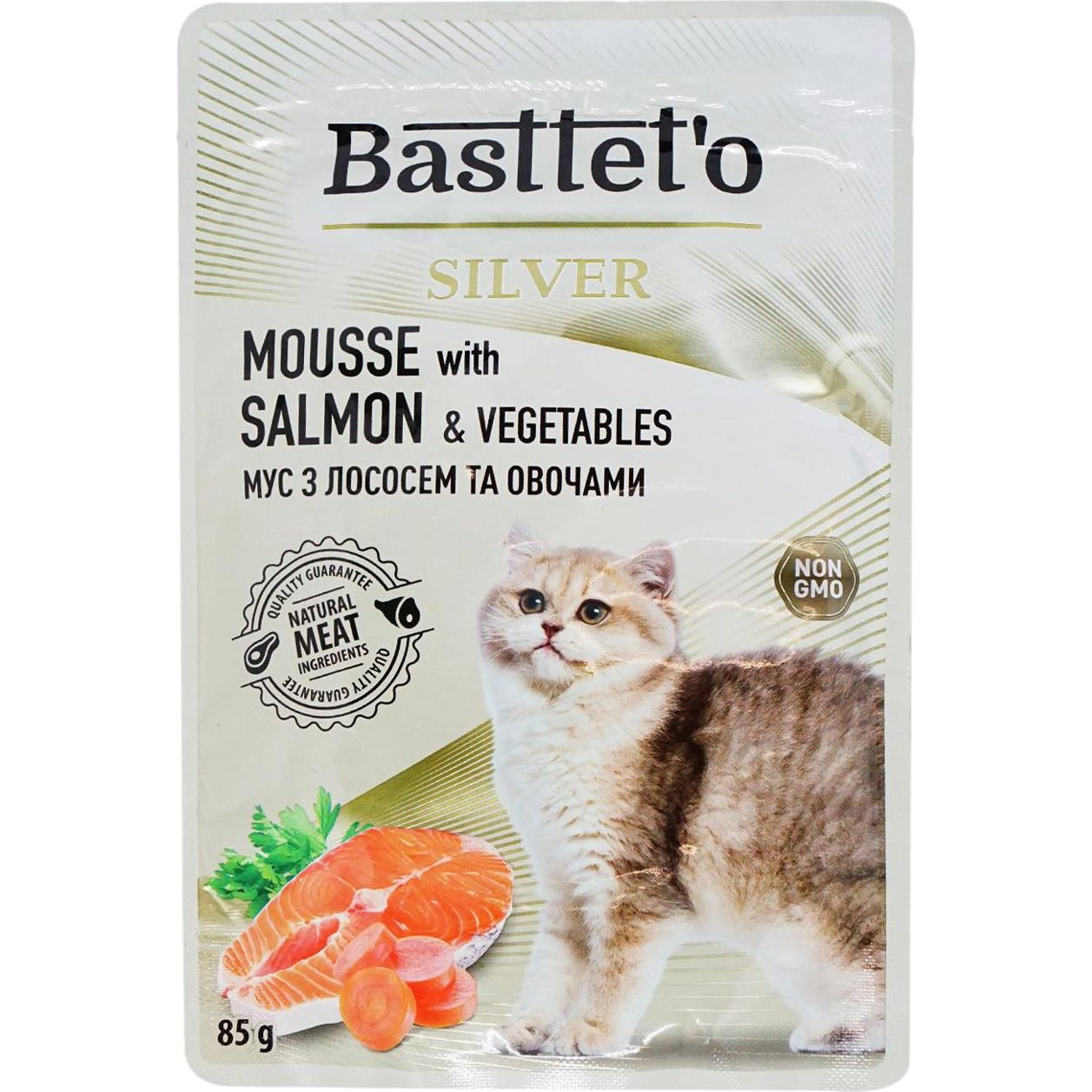 Влажный корм для котов Basttet'o Silver мусс из лососем и овощами 85 г - фото 1