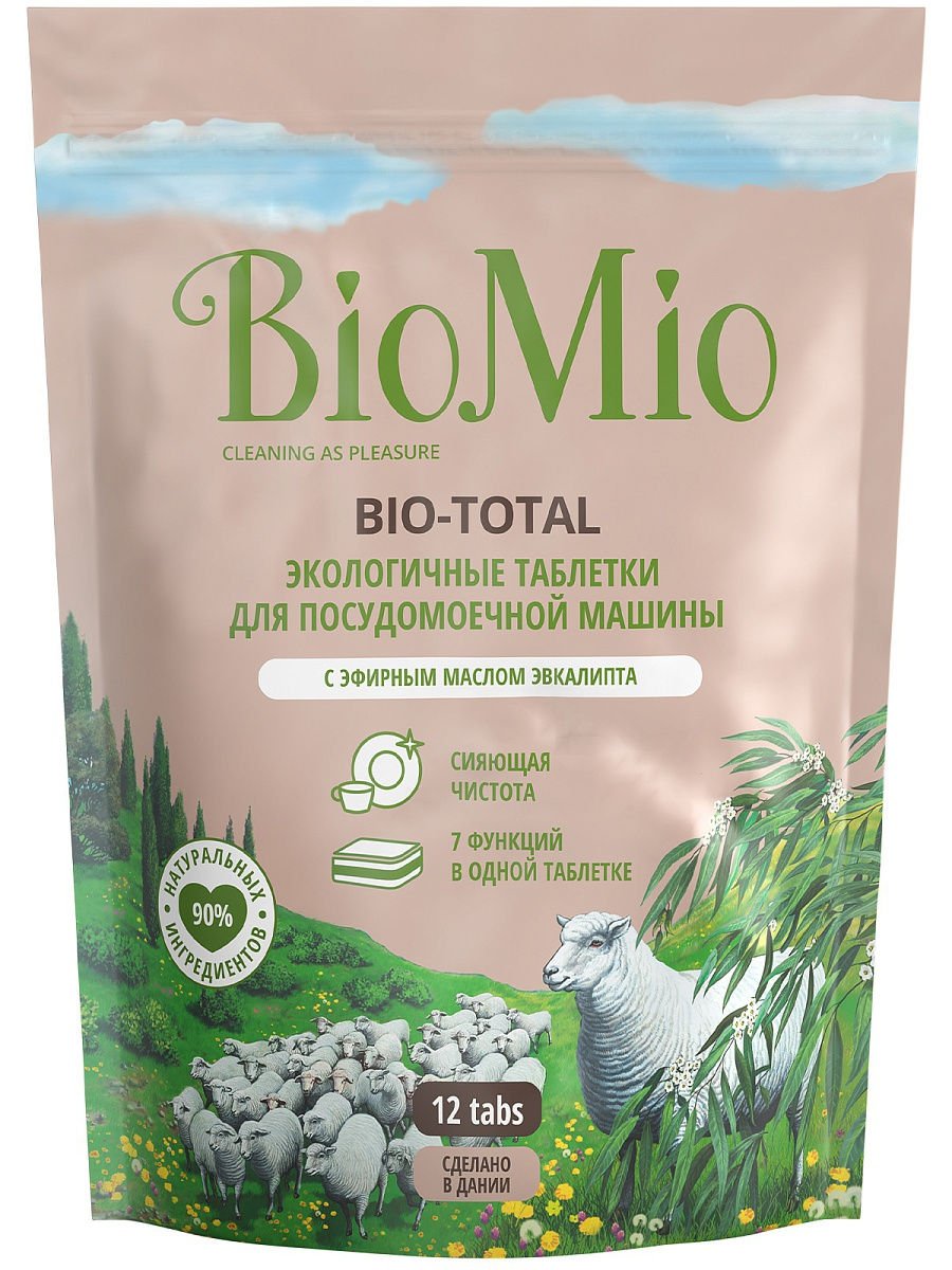 Таблетки для мытья посуды в посудомоечных машинах BioMio Bio-Total 7 в 1, с маслом эвкалипта, 12 шт. - фото 1