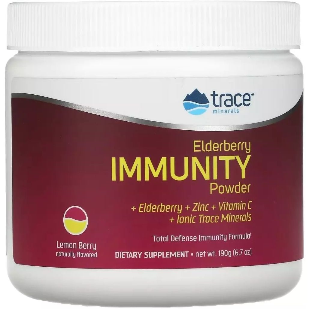 Усиление иммунитета с бузиной Trace Minerals Elderberry Immunity Powder со вкусом лимона и ягод 190 г - фото 1