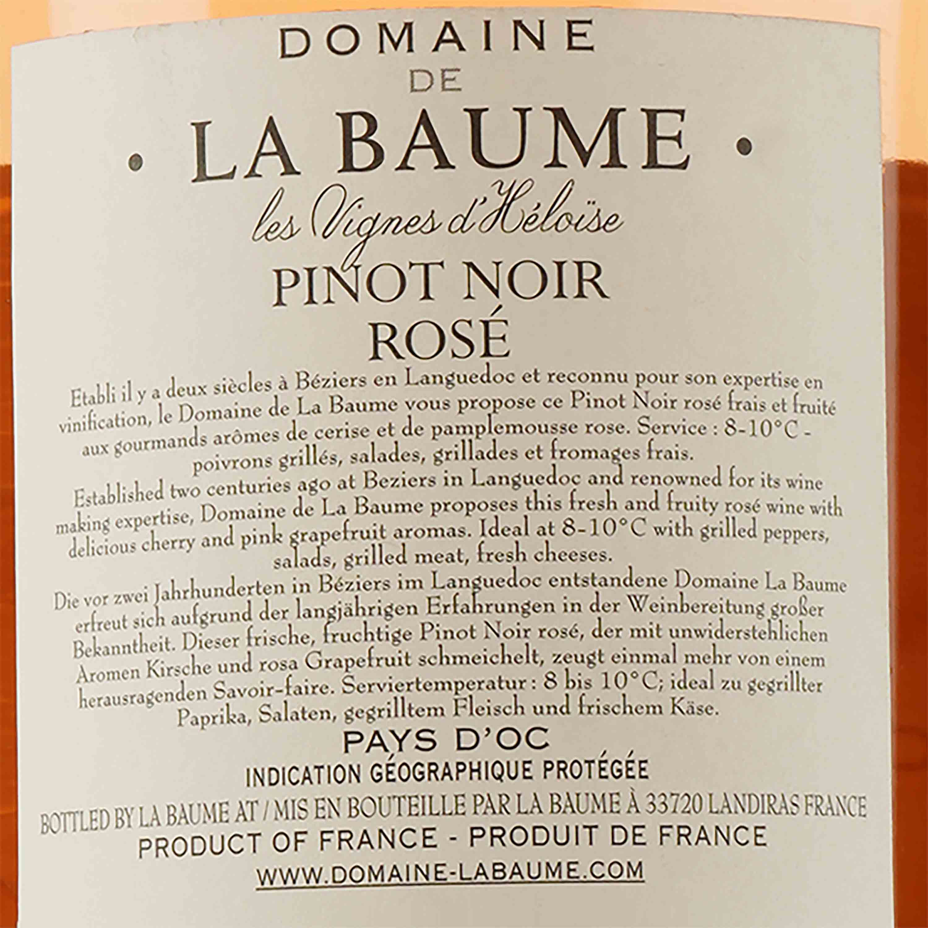Вино Domaine De La Baume Pinot Noir 2022 IGP Pays d'Oc розовое сухое 0.75 л - фото 3