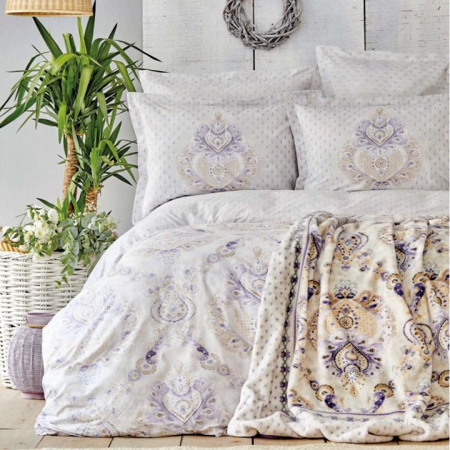 Набор постельное белье с пледом Karaca Home Estella lila, евро, лиловый, 5 предметов (svt-2000022265263) - фото 1