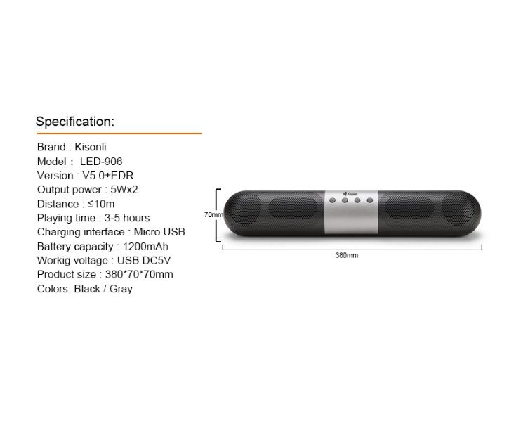 Комп'ютерна колонка Kisonli LED906 Bluetooth Black-Grey - фото 5