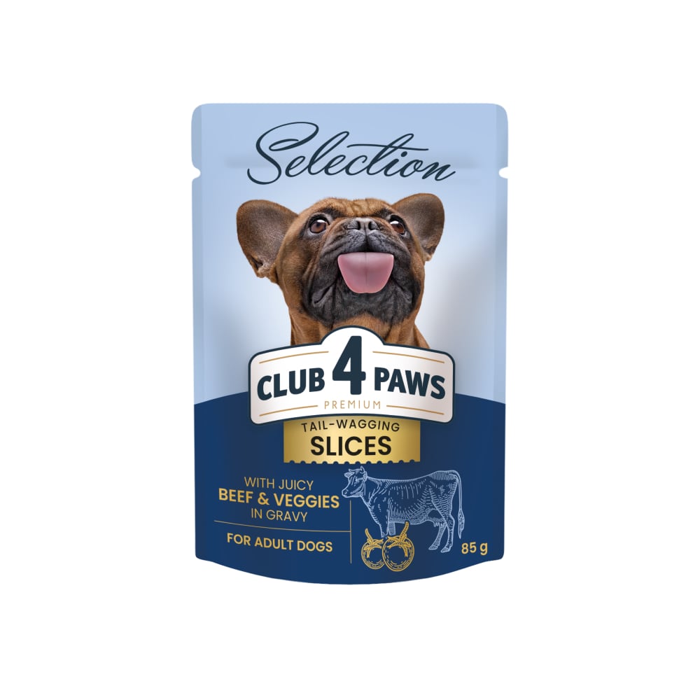 Вологий корм для дорослих собак малих порід Club 4 Paws Premium Шматочки з яловичиною та овочами в соусі, 85 г (B5530701) - фото 1