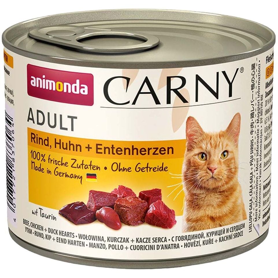 Влажный корм для кошек Animonda Carny Adult Beef, Chicken + Duck hearts, с говядиной, курицей и утиными сердцами, 200 г - фото 1