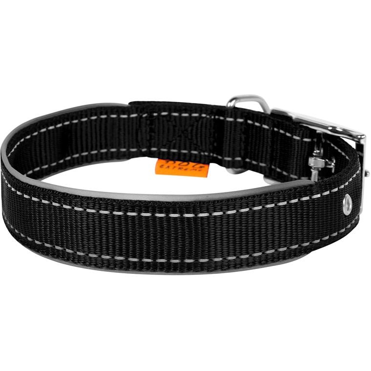 Ошейник для собак Dog Extremе, нейлоновый, двойной, со светоотражающей вставкой, 60-72х4 см, черный - фото 1