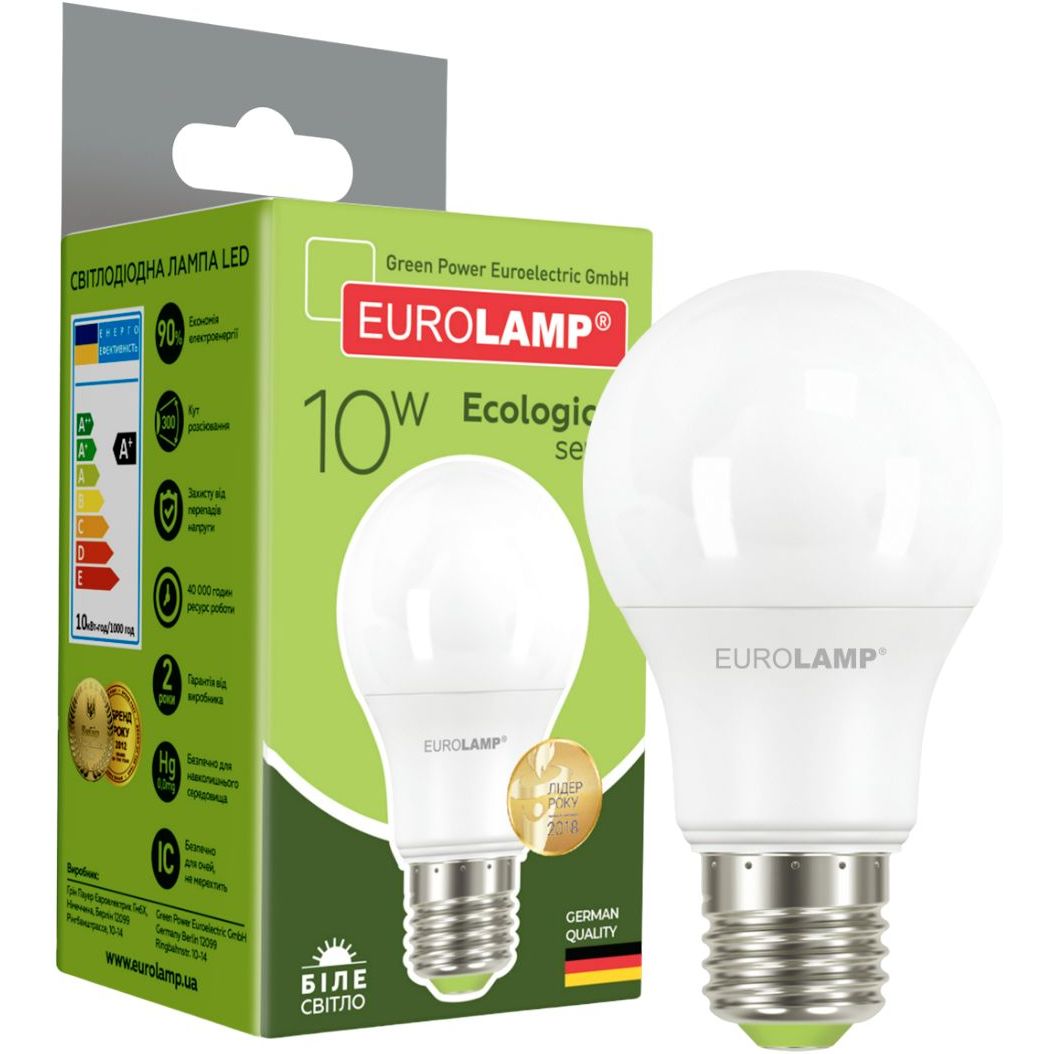 Светодиодная лампа Eurolamp LED Ecological Series, A60, 10W, E27, 4000K (LED-A60-10274(P)) - фото 1