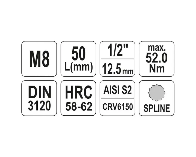 Головка торцевая Yato квадрат 1/2" Spline М8 L=55 мм (YT-04342) - фото 4