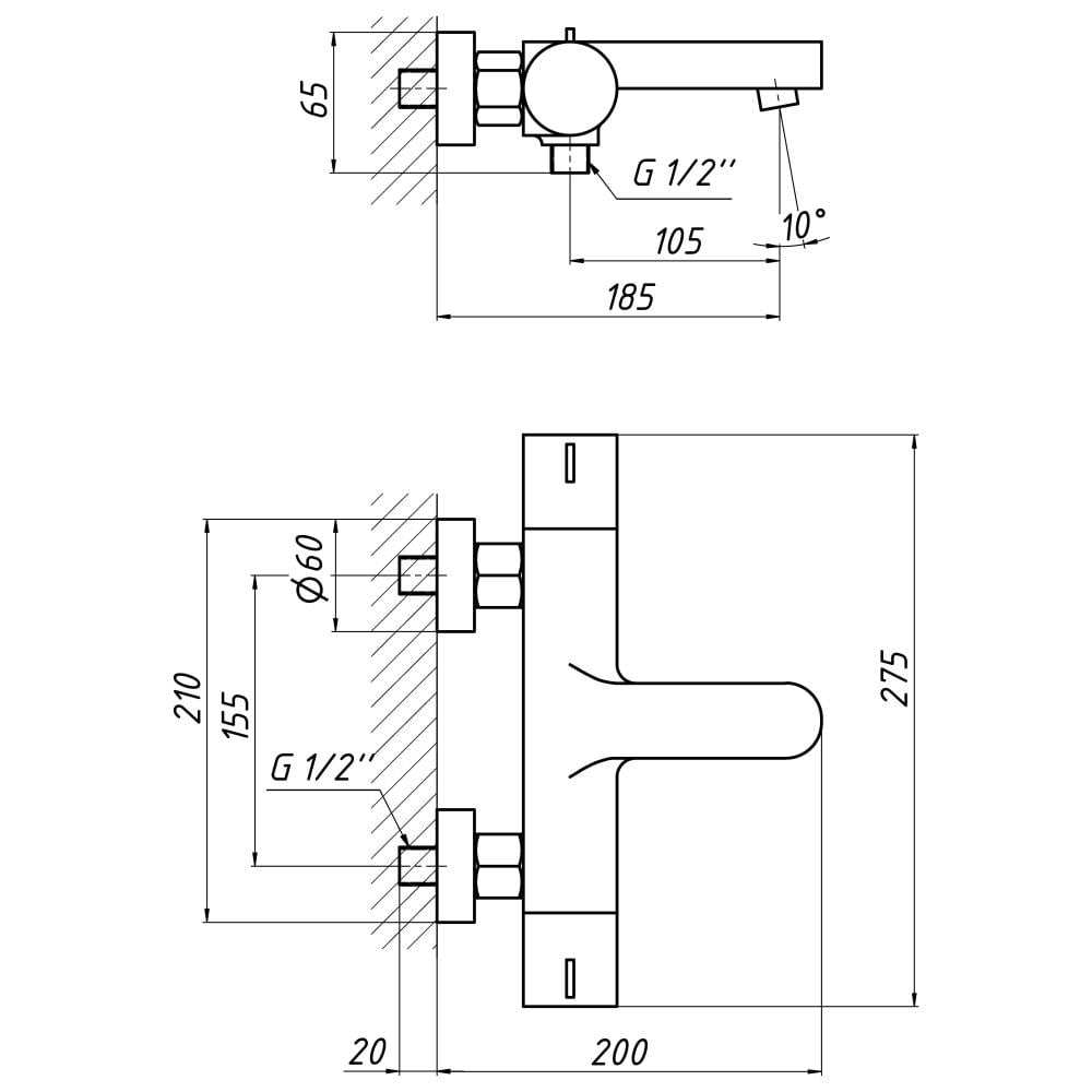 Смеситель термостатический для ванны Qtap Votice 30T105-1GC (QTVOT30T1051GC) - фото 2