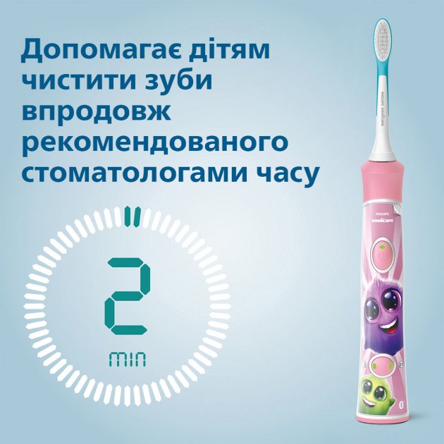Электрическая зубная щетка Philips Sonicare For Kids розовая (HX6352/42) - фото 2
