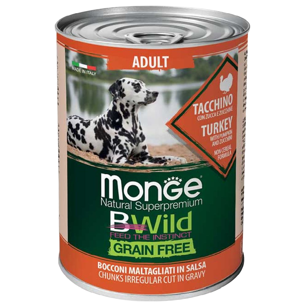 Влажный корм для собак Monge Dog Wet Bwild Adult, индейка, тыква и цуккини, 400 г - фото 1