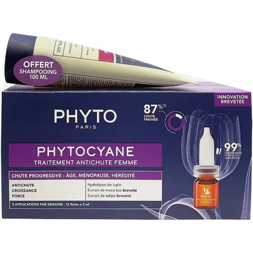 Набір Phyto Phytocyane Progressive: шампунь Invigorating Shampoo 100 мл + засіб проти випадіння волосся Treatment 12 шт. х 5 мл - фото 1