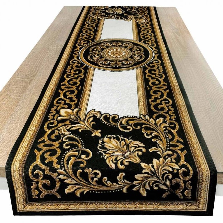 Доріжка на стіл Прованс Baroque, 140х40 см, чорний з золотим (25440) - фото 1