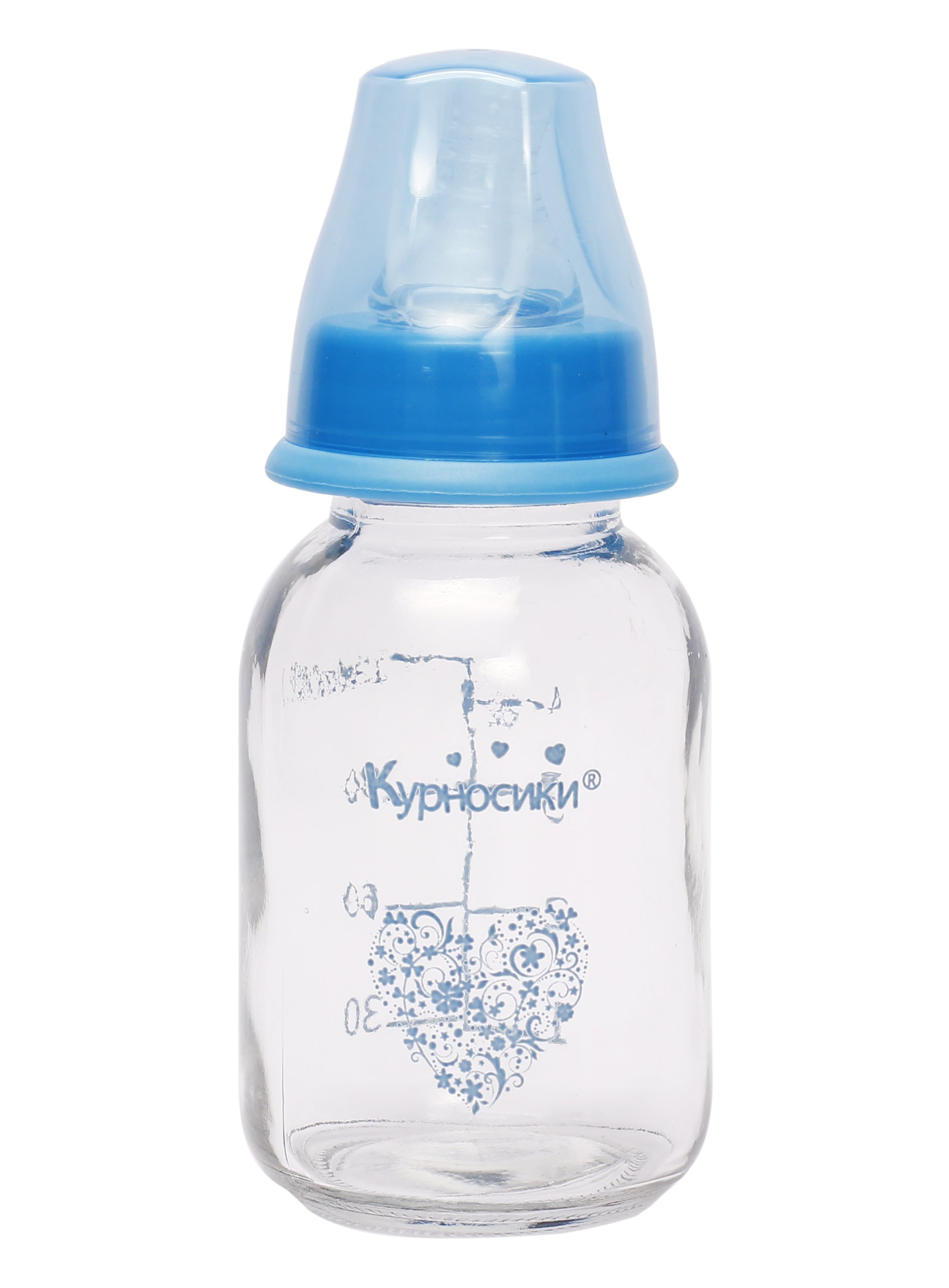 Бутылочка для кормления Курносики, стеклянная, с силиконовой соской, от 0 мес., 130 мл, голубой (7010 гол) - фото 1
