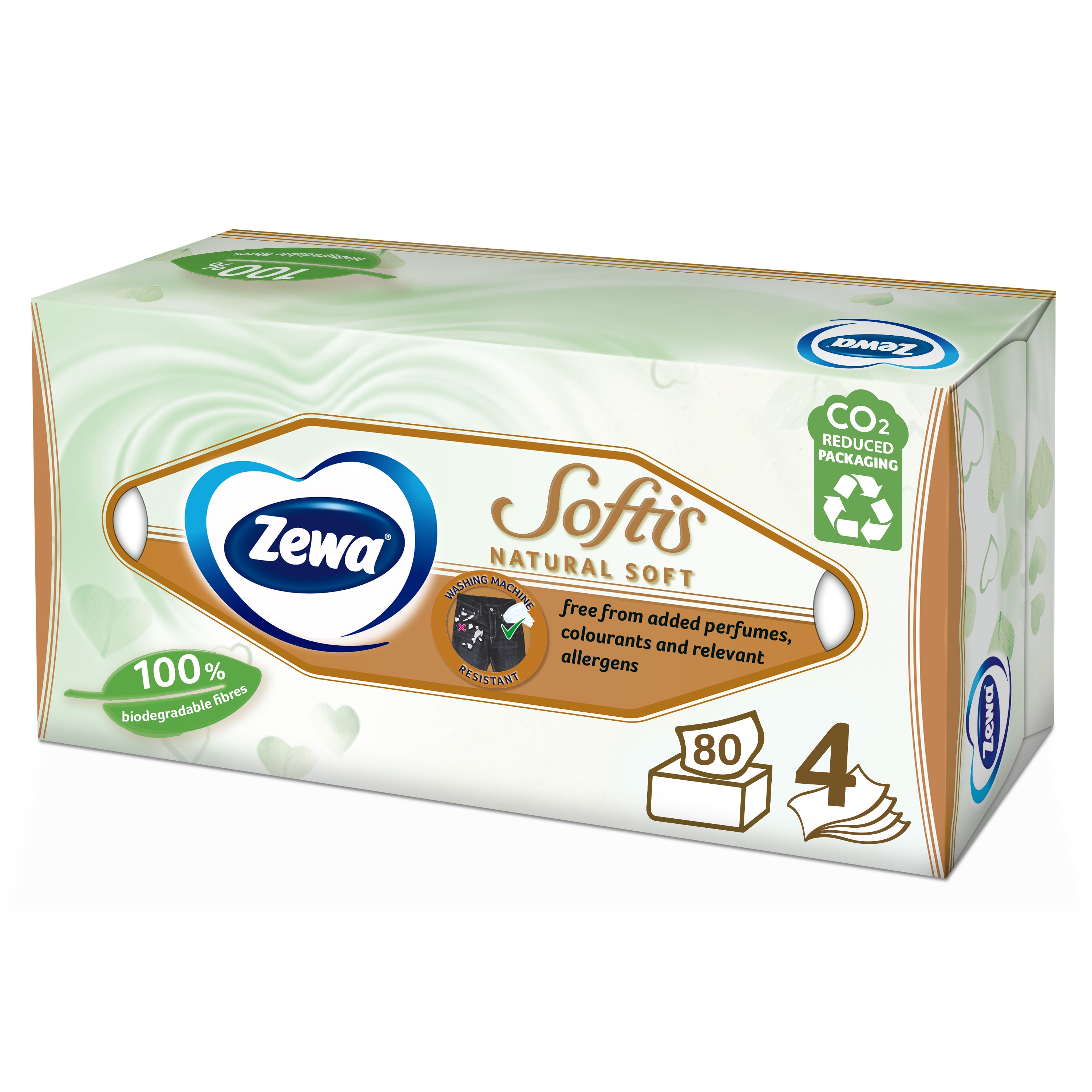 Салфетки четырехслойные Zewa Softis Natural Soft, 80 шт. (870032) - фото 1