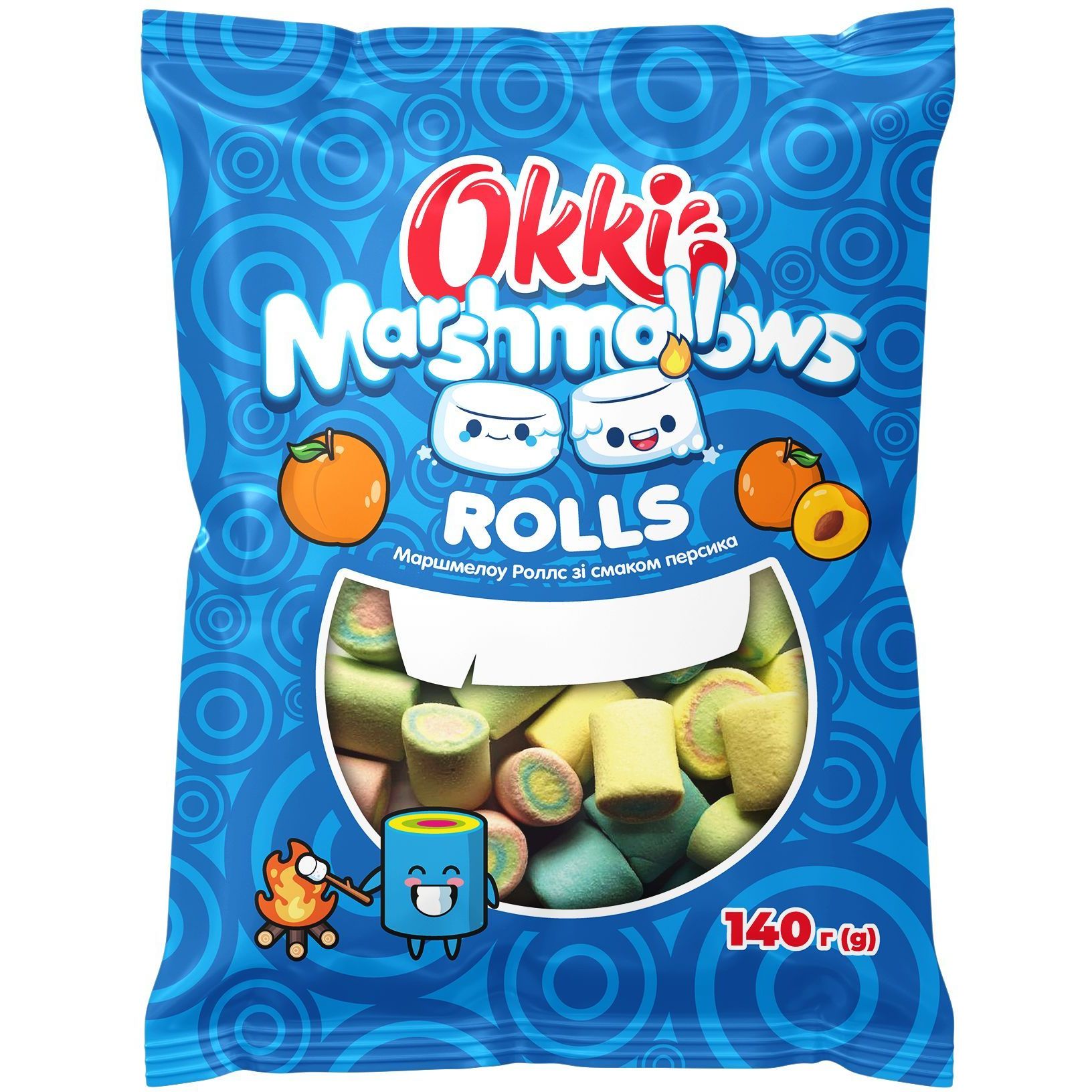 Маршмеллоу Okki Marshmallows Rolls зі смаком персика 140 г - фото 1