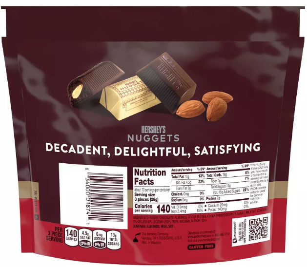 Конфеты шоколадные Hershey's Nuggets Dark Chocolate with Almonds 286 г - фото 2