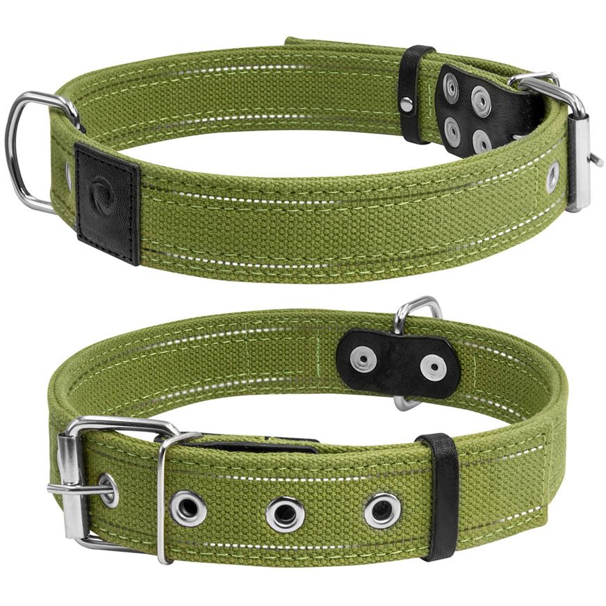 Ошейник для собак Collar, хлопчатобумажный, двойной, 51-63x3,5 см, зеленый - фото 3