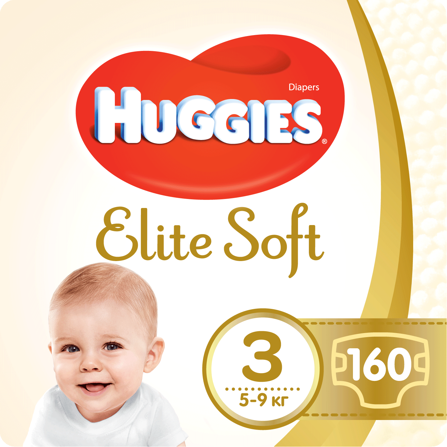 Набор подгузников Huggies Elite Soft 3 (5-9 кг), 160 шт. (2 уп. по 80 шт.) - фото 1