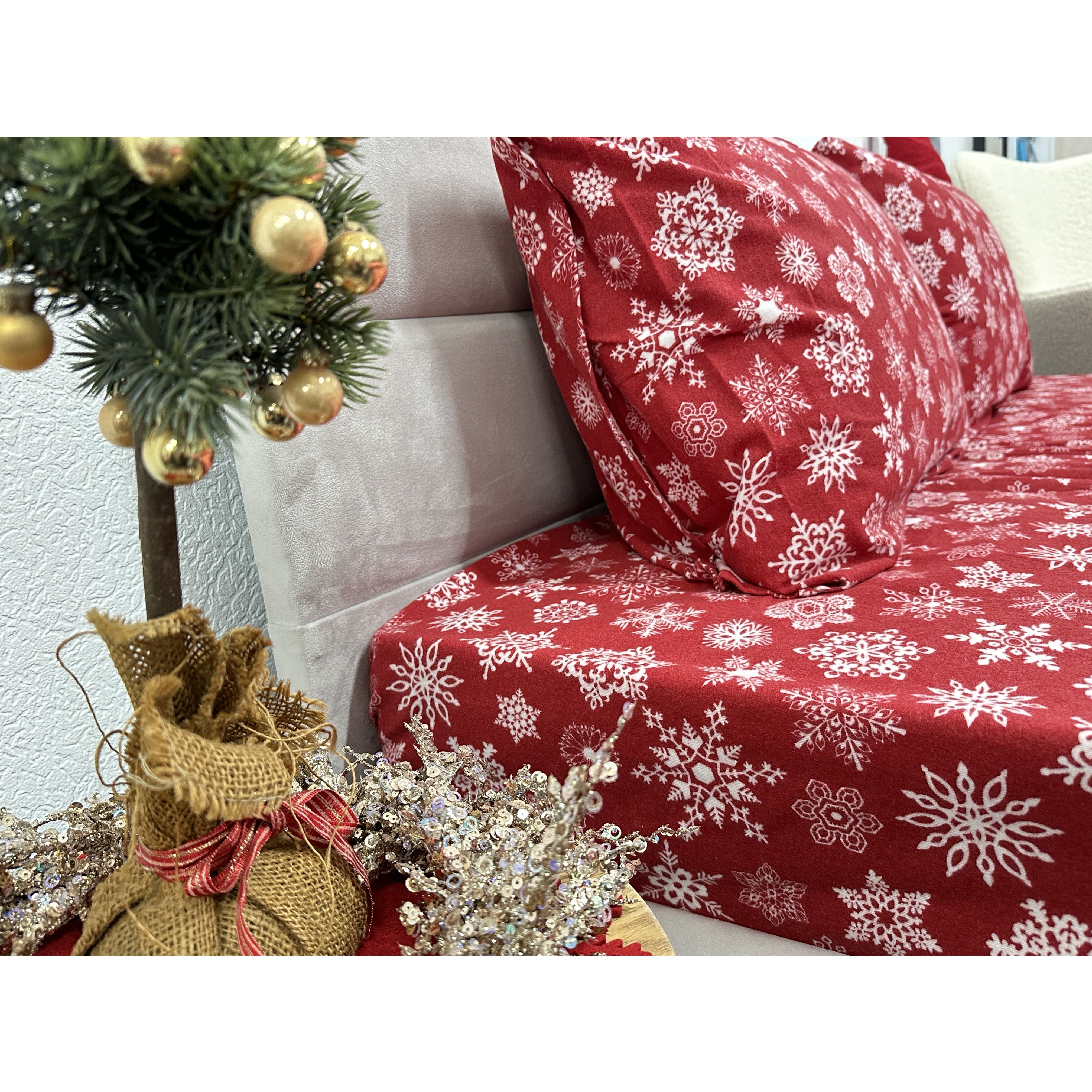 Комплект постільної білизни Ecotton двоспальний 15505 Сніжинка на червоному (24264) - фото 12