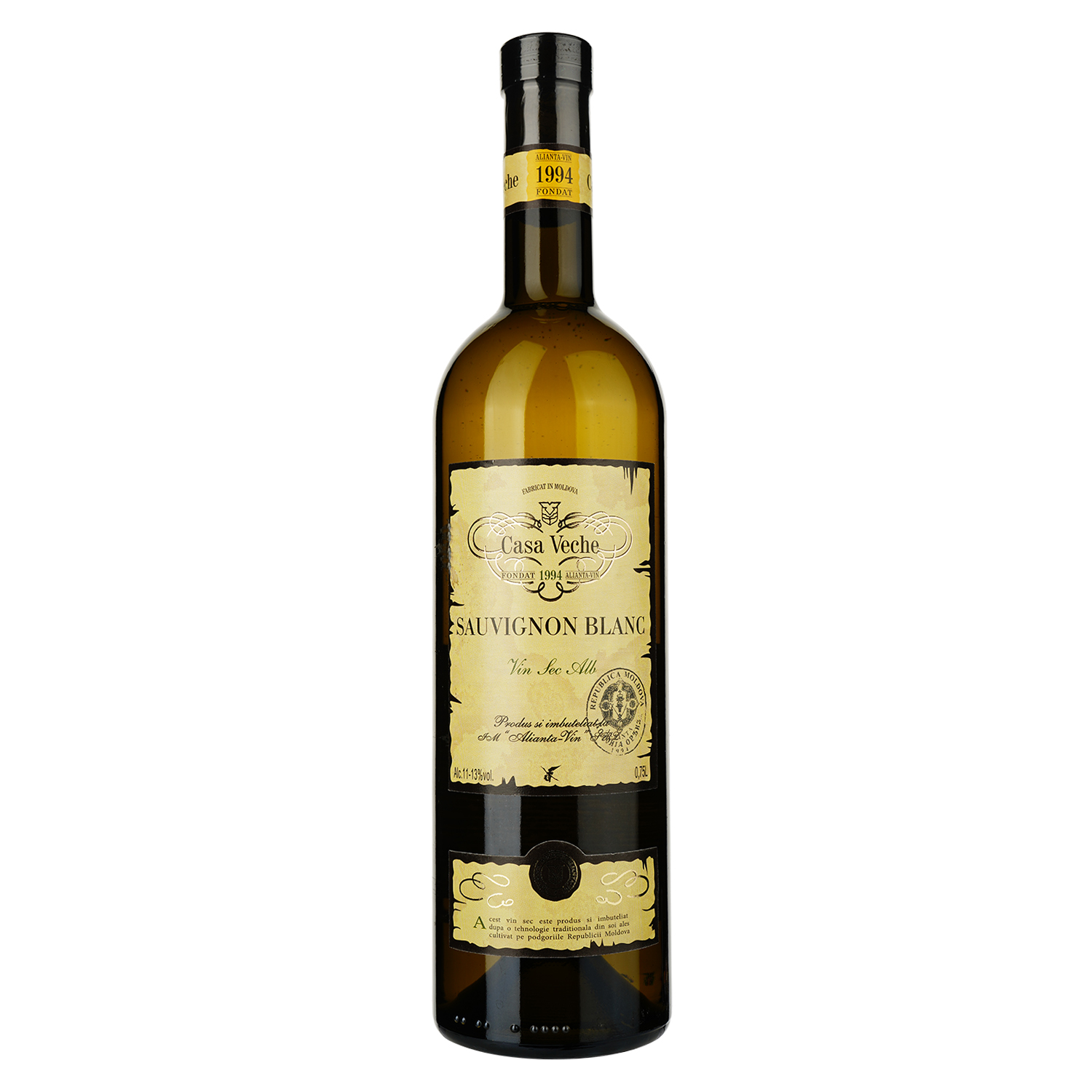Вино Alianta vin Casa Veche Sauvignon Blanc, белое, сухое, 10-12%, 0,75 л - фото 1