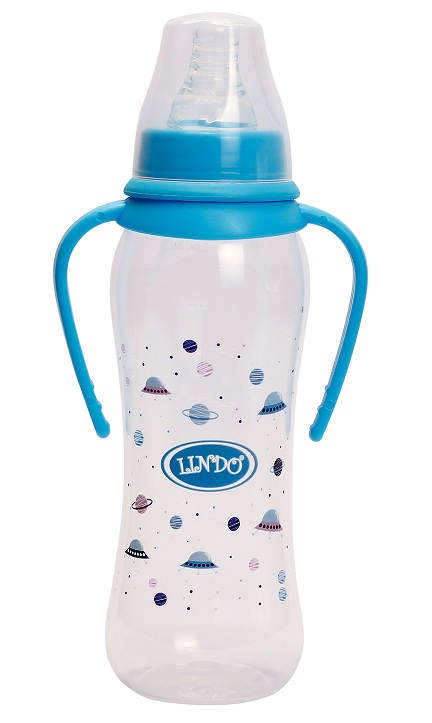 Пляшечка для годування Lindo, вигнута з ручками, 250 мл, блакитний (Li 147 гол) - фото 1