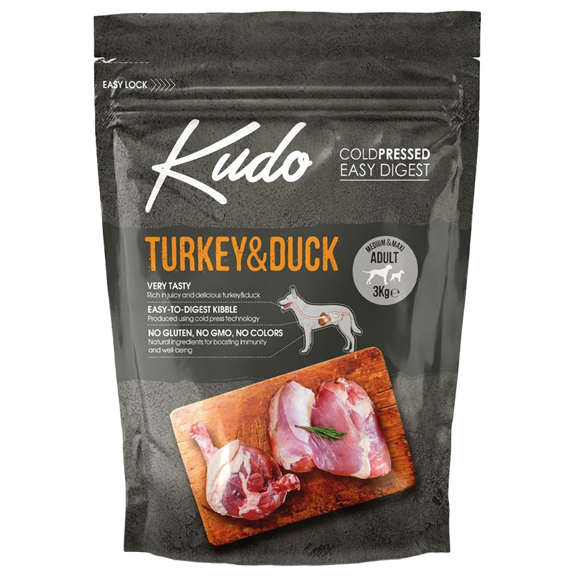 Сухой корм для взрослых собак средних и больших пород Kudo, с индейкой и уткой, 3 кг - фото 1