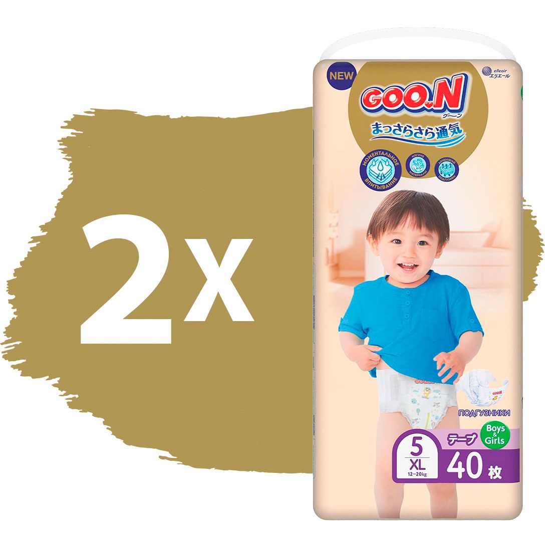 Подгузники на липучках Goo.N Premium Soft 5 (12-20 кг), 80 шт. (2 уп. х 40 шт.) - фото 2