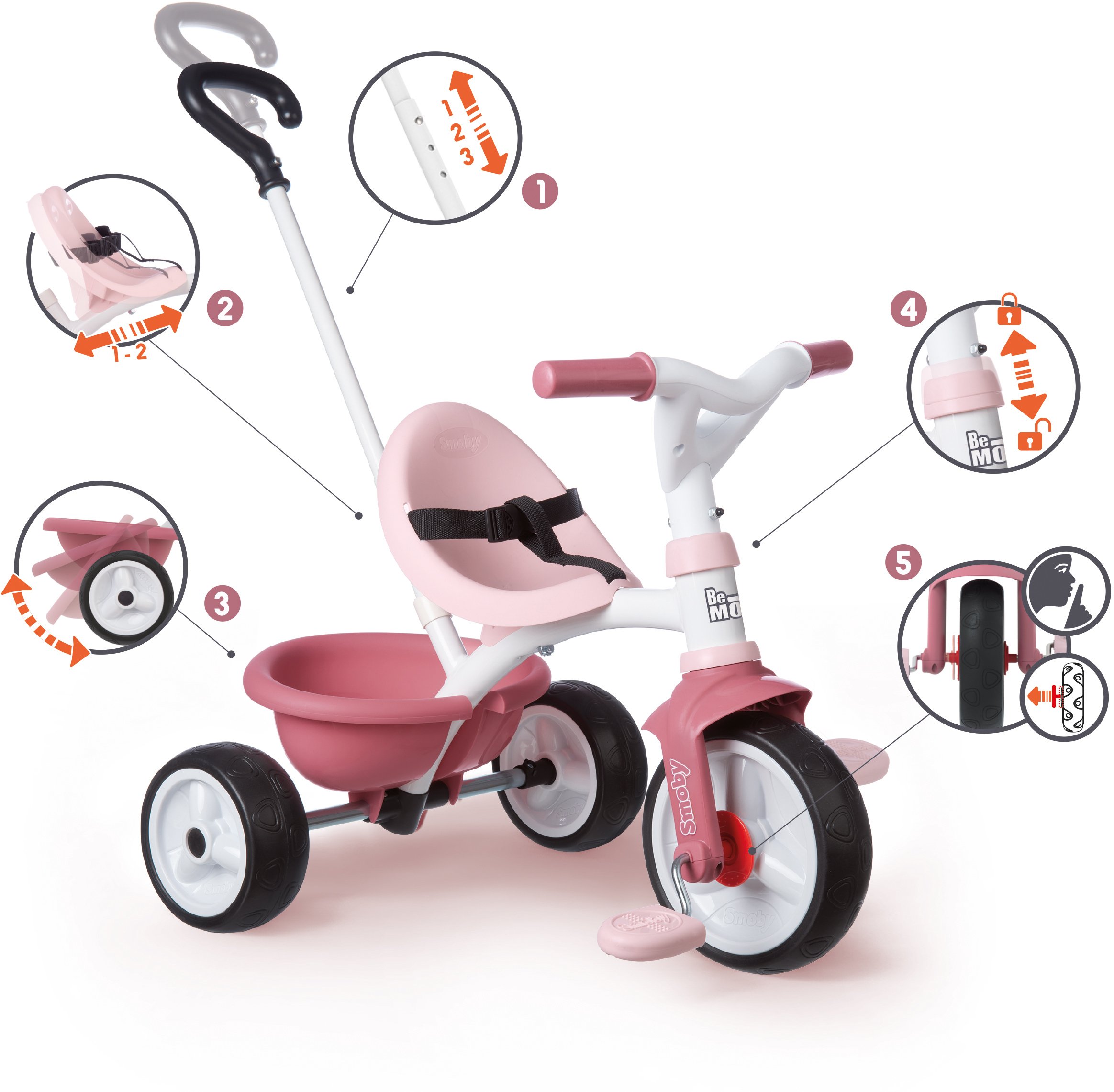 Трехколесный велосипед 2 в 1 Smoby Toys Би Муви, розовый (740332) - фото 4