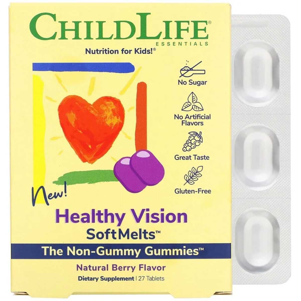 Комплекс здоровий зір для дітей ChildLife Healthy Vision SoftMelts Natural Berry Flavor 27 шт. (CDL10050) - фото 1