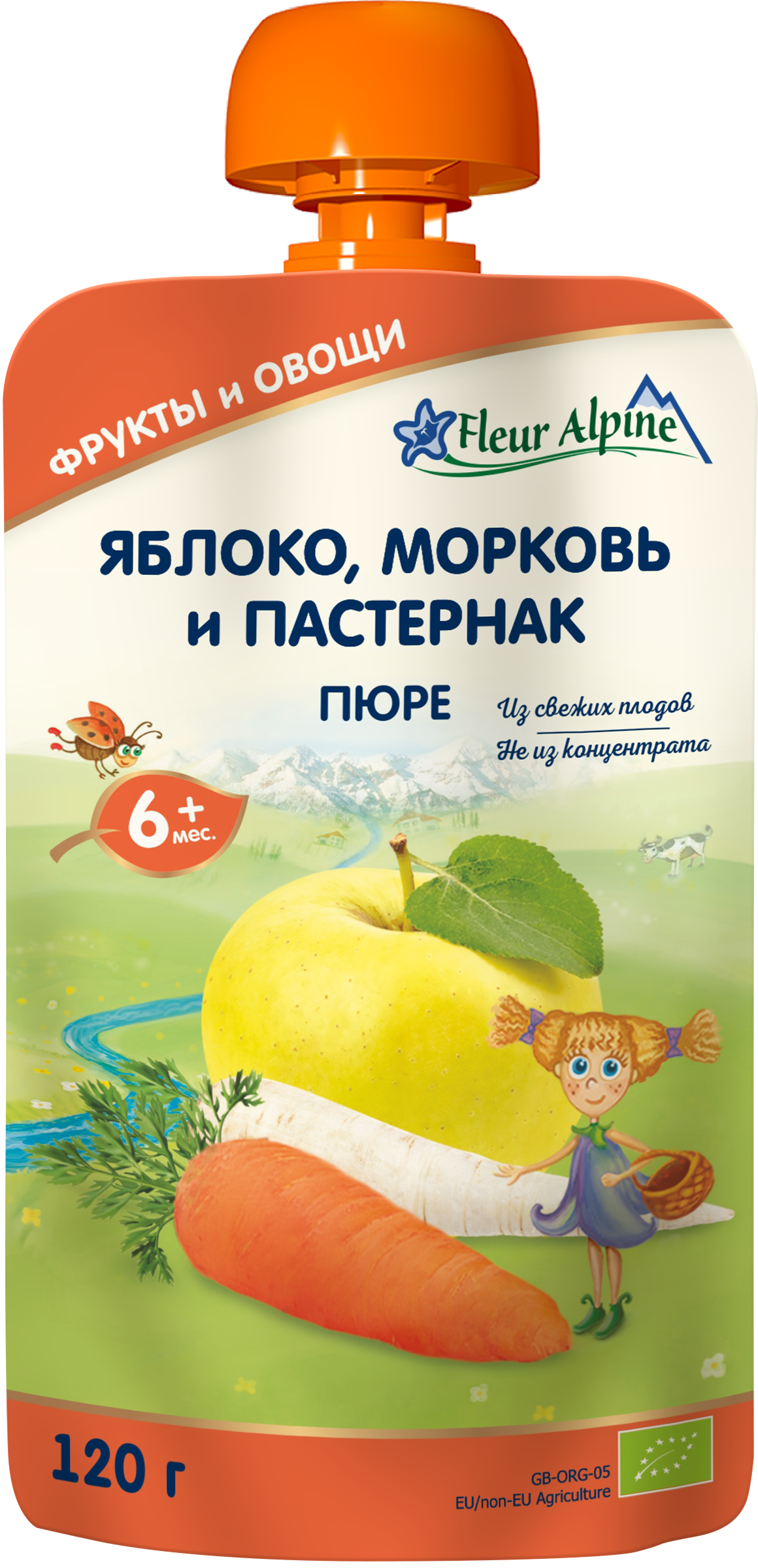 Фото - Дитяче харчування FLEUR Пюре  Alpine Pouch Органік Яблуко, морква та пастернак, 120 г 