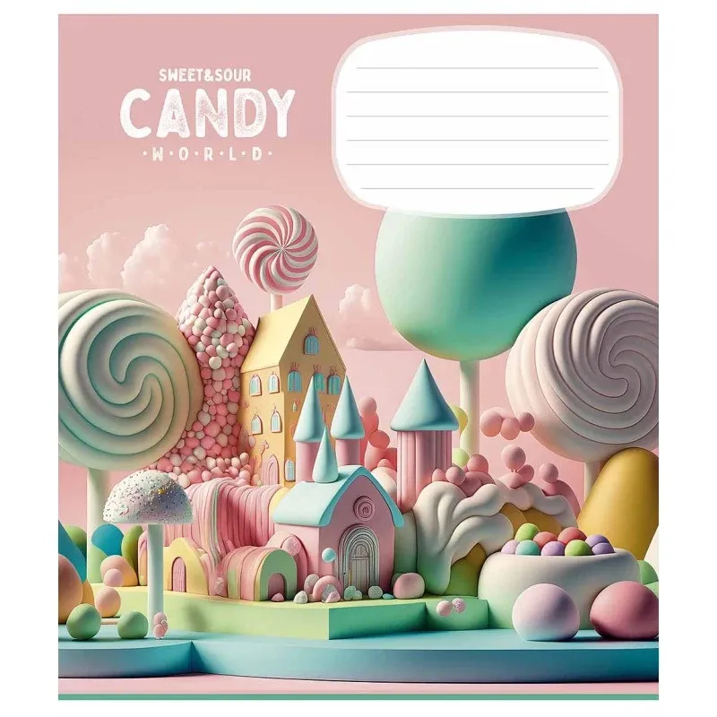 Зошит учнівський Школярик Candy world 012-3266C-3 у косу лінію 12 аркушів - фото 1