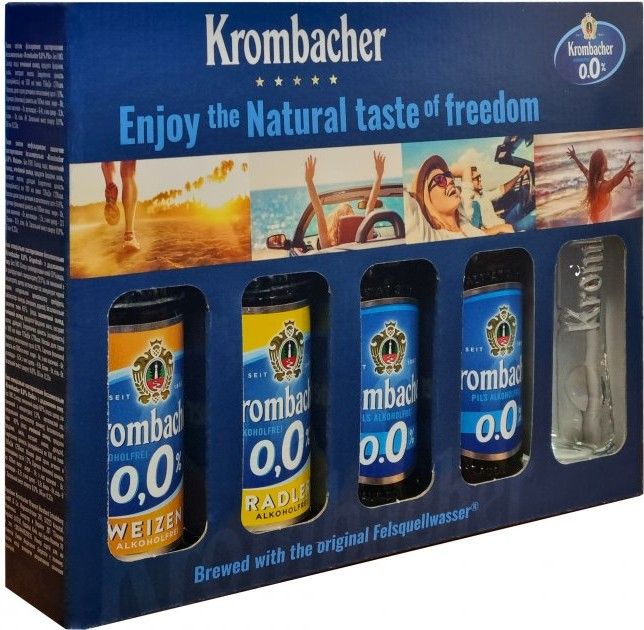 Набор безалкогольного пива Krombacher (Pils 2 шт. х 0.33 л, Weizen 1 шт. х 0.33 л, Radler 1 шт. х 0.33 л) + бокал - фото 2