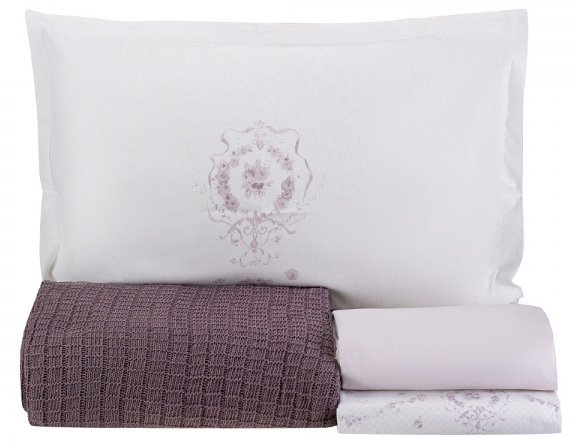 Набор постельное белье с пледом Karaca Home Quatre delux murdum 2020-1, евро, фиолетовый, 5 предметов (svt-2000022237086) - фото 5