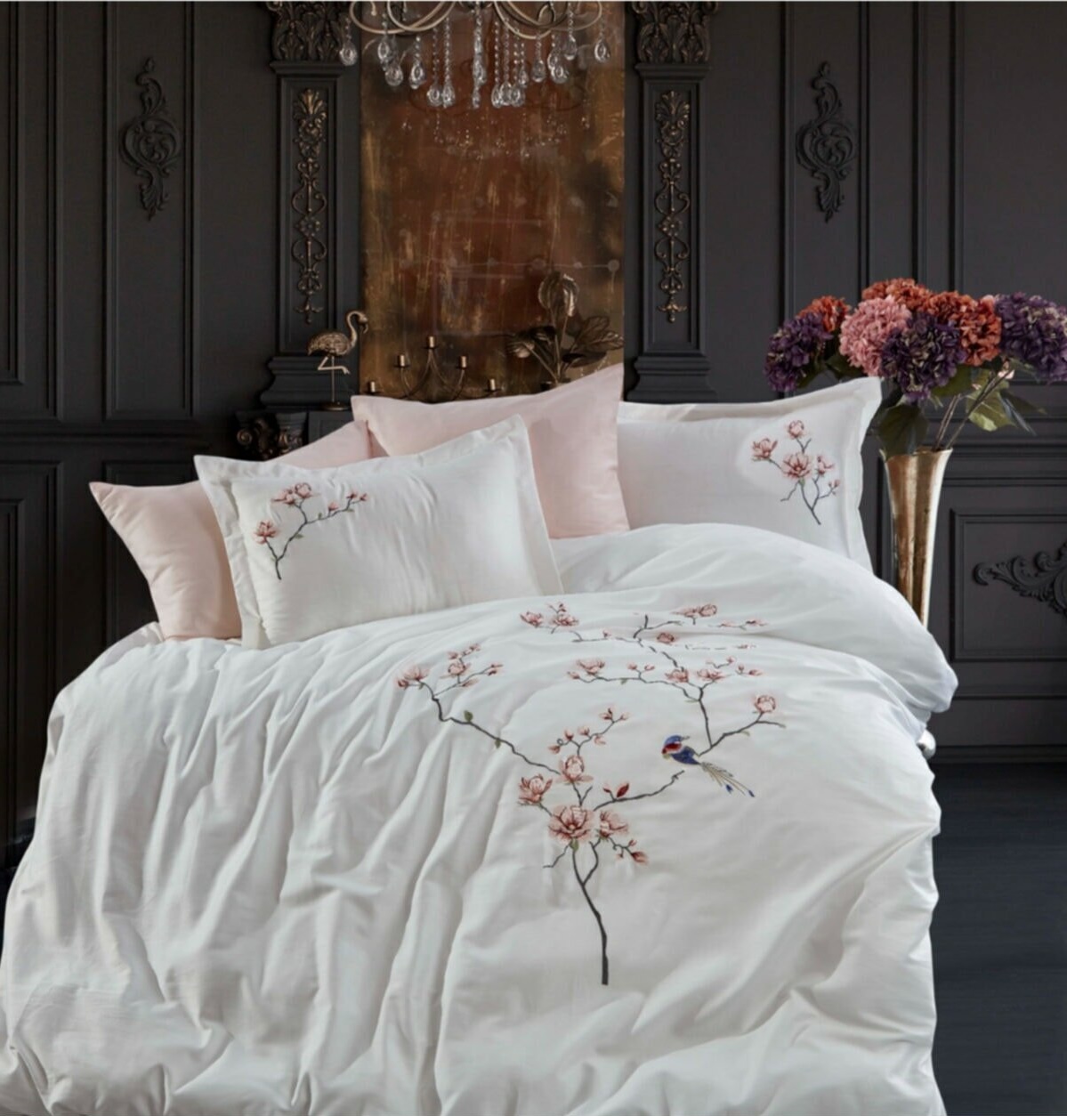 Комплект постельного белья Dantela Vita Huma krem сатин с вышивкой евро кремовый (svt-2000022294812) - фото 1