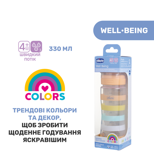 Бутылочка для кормления Chicco Well-Being Colors, с силиконовой соской 4м+, 330 мл, оранжевая (28637.31) - фото 7