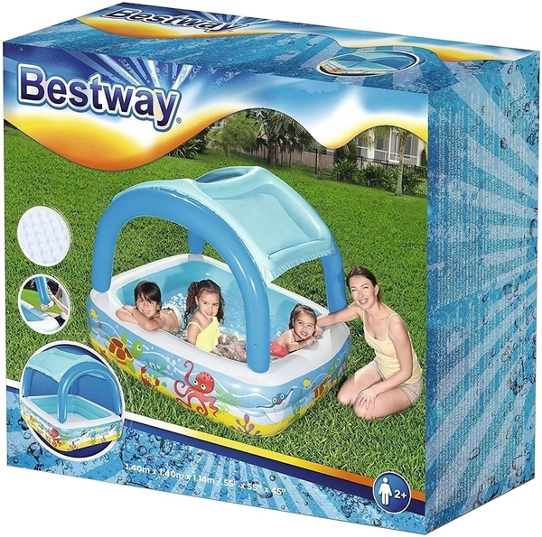 Детский надувной бассейн Bestway 140х140 см голубой с белым (21138) - фото 7