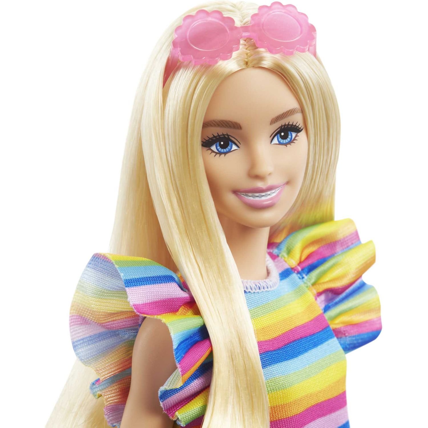 Лялька Barbie Модниця з брекетами у смугастій сукні, 30 см (HPF73) - фото 3