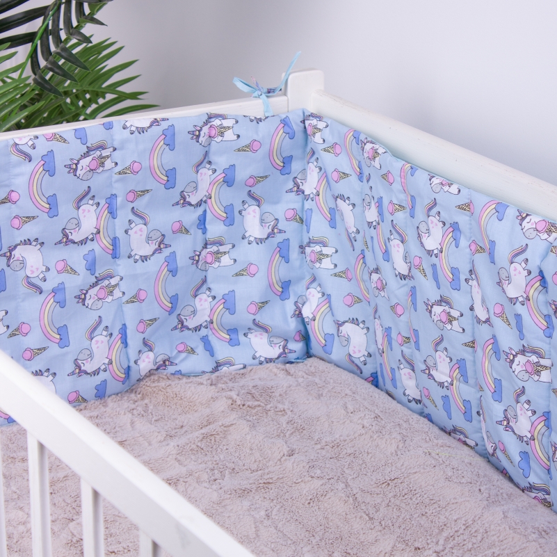Защитный бортик в кроватку MirSon Kids Time 18-0006 Rainbow Unicorn, голубой - фото 1