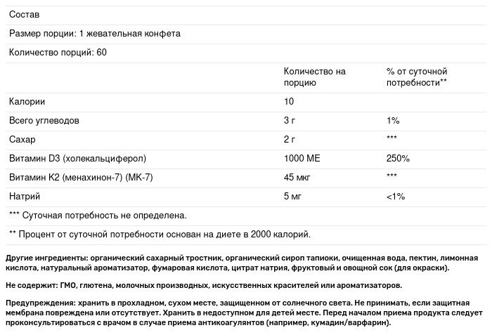 Витамин Д3 и К2 Nordic Naturals Vitamin D3+K2 вкус граната 60 жевательных конфет - фото 3