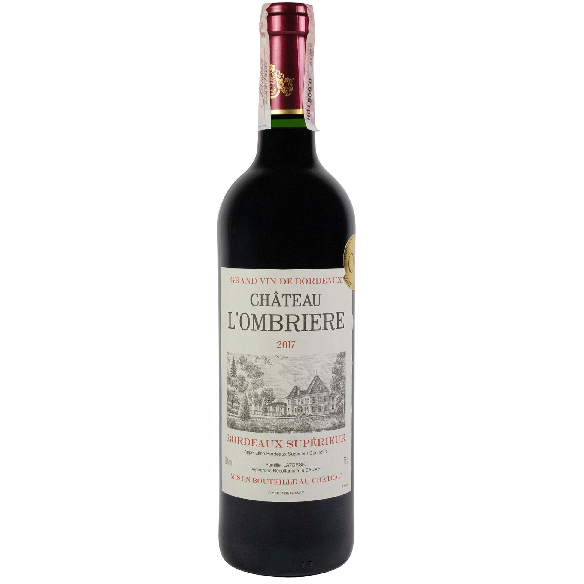 Вино Chateau L'Ombriere Bordeaux Superieur 2017, красное, сухое, 0,75 л - фото 1