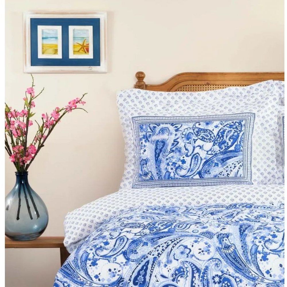 Комплект постельного белья Karaca Home Bellance mavi, ранфорс, полуторный, 220х160 см, голубой (svt-2000022316873) - фото 2