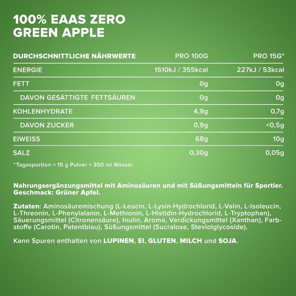 Аминокислота IronMaxx 100% EAAs Zero Зеленое яблоко 500 г - фото 5