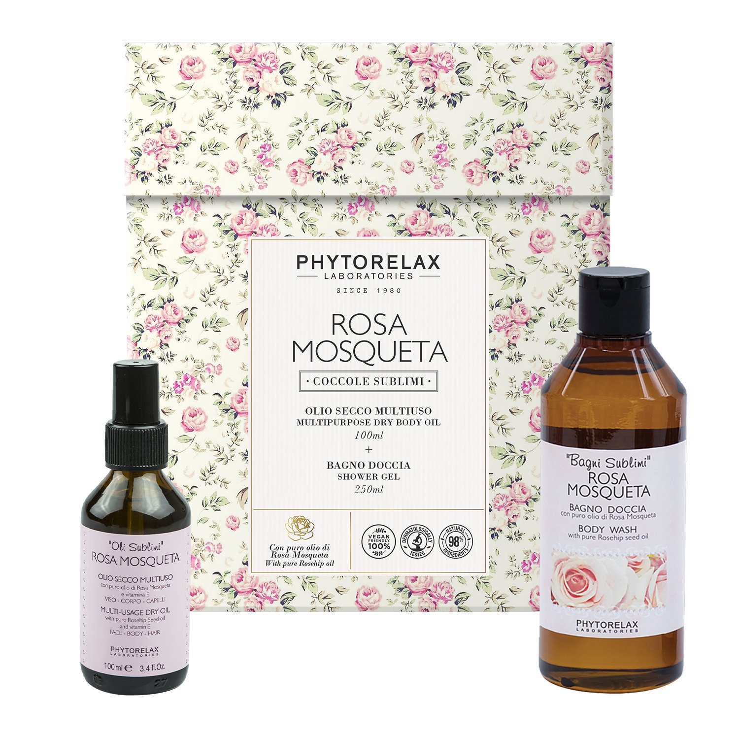 Подарунковий набір для тіла Phytorelax Rosa Mosqueta Гель для душу, 250 мл + Олія для тіла, волосся та обличчя, 100 мл (6029141) - фото 1