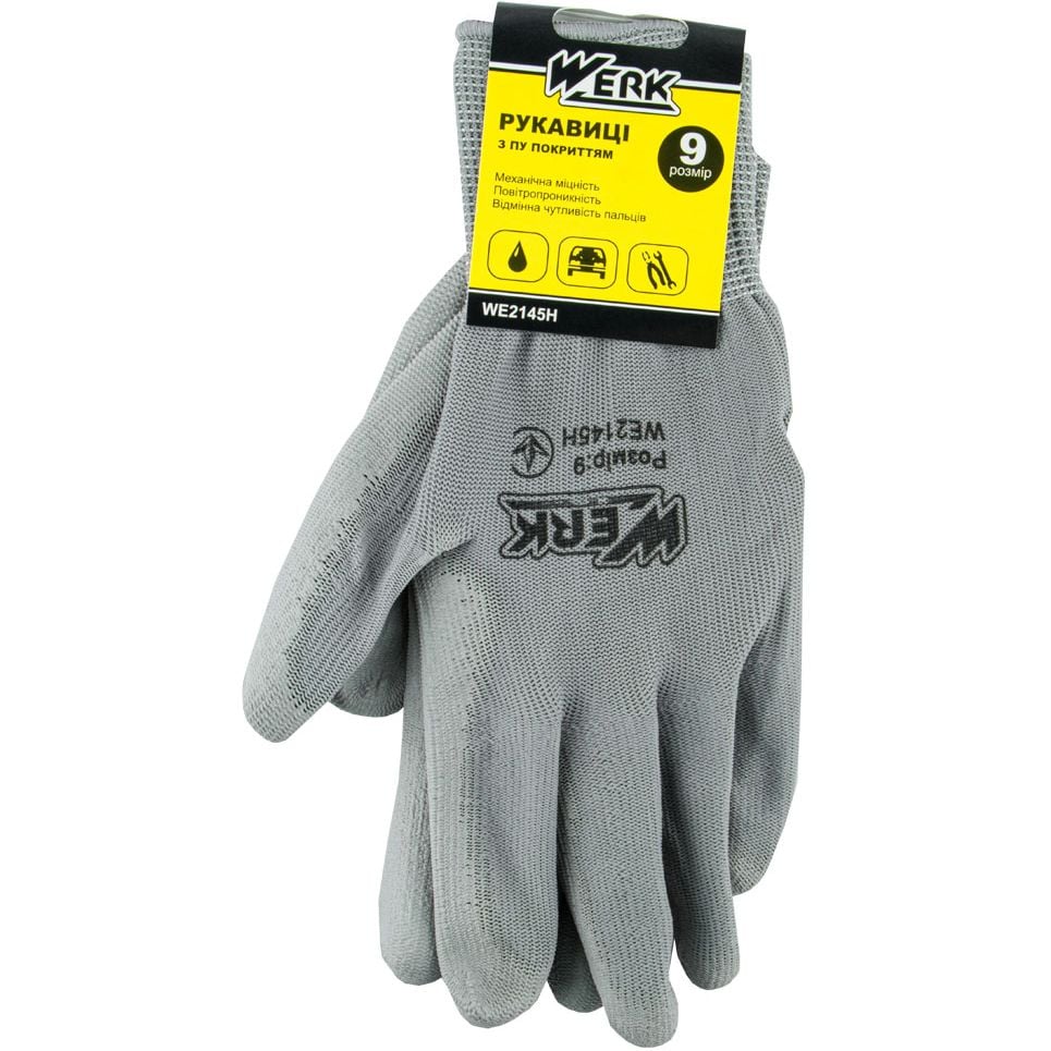 Трикотажні рукавички Werk WE2145H з поліуретановим покриттям сірі розмір 9 - фото 1