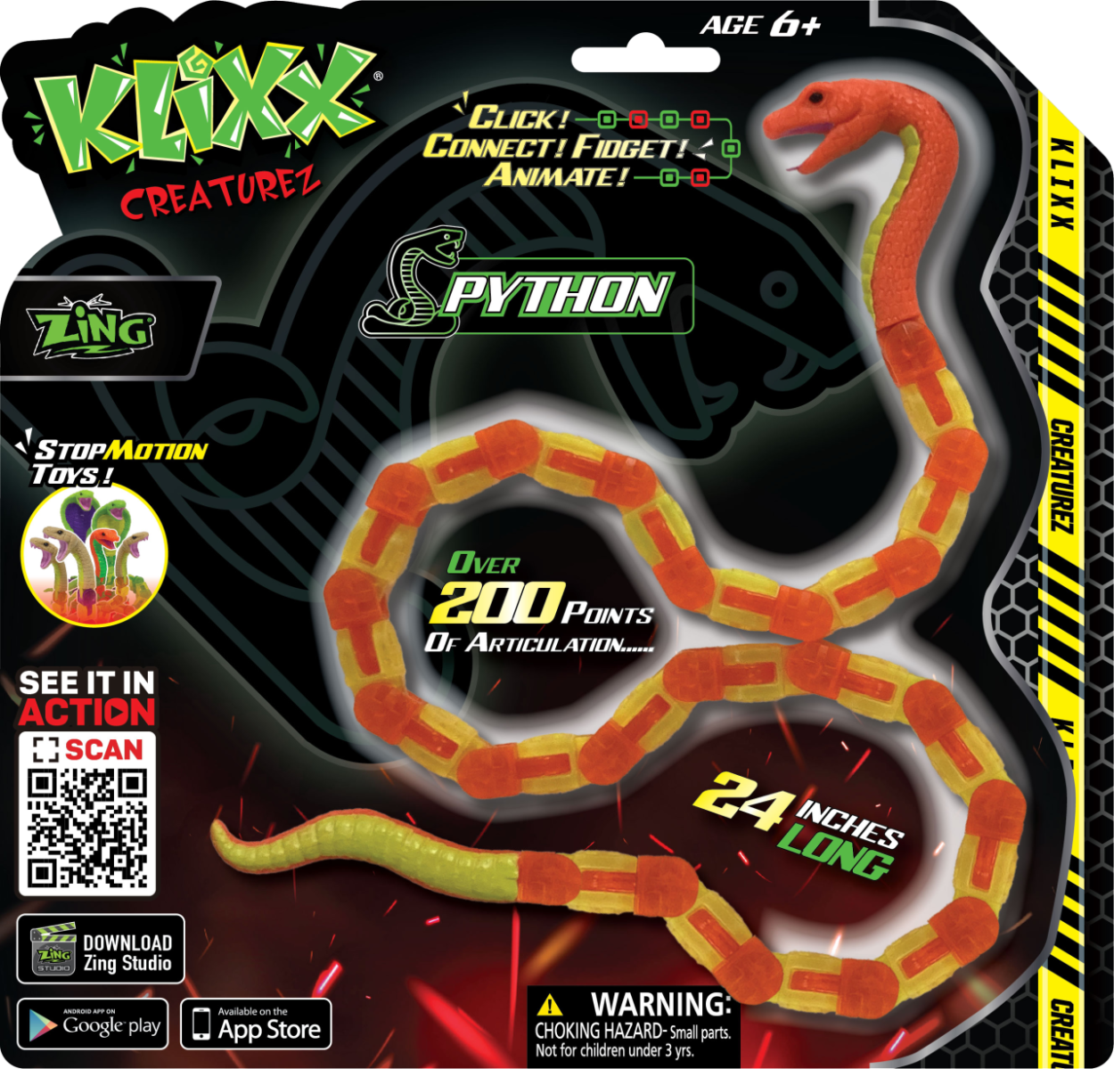 Игрушка Zing Klixx Creaturez Fidget Питон зелено-красный - фото 3