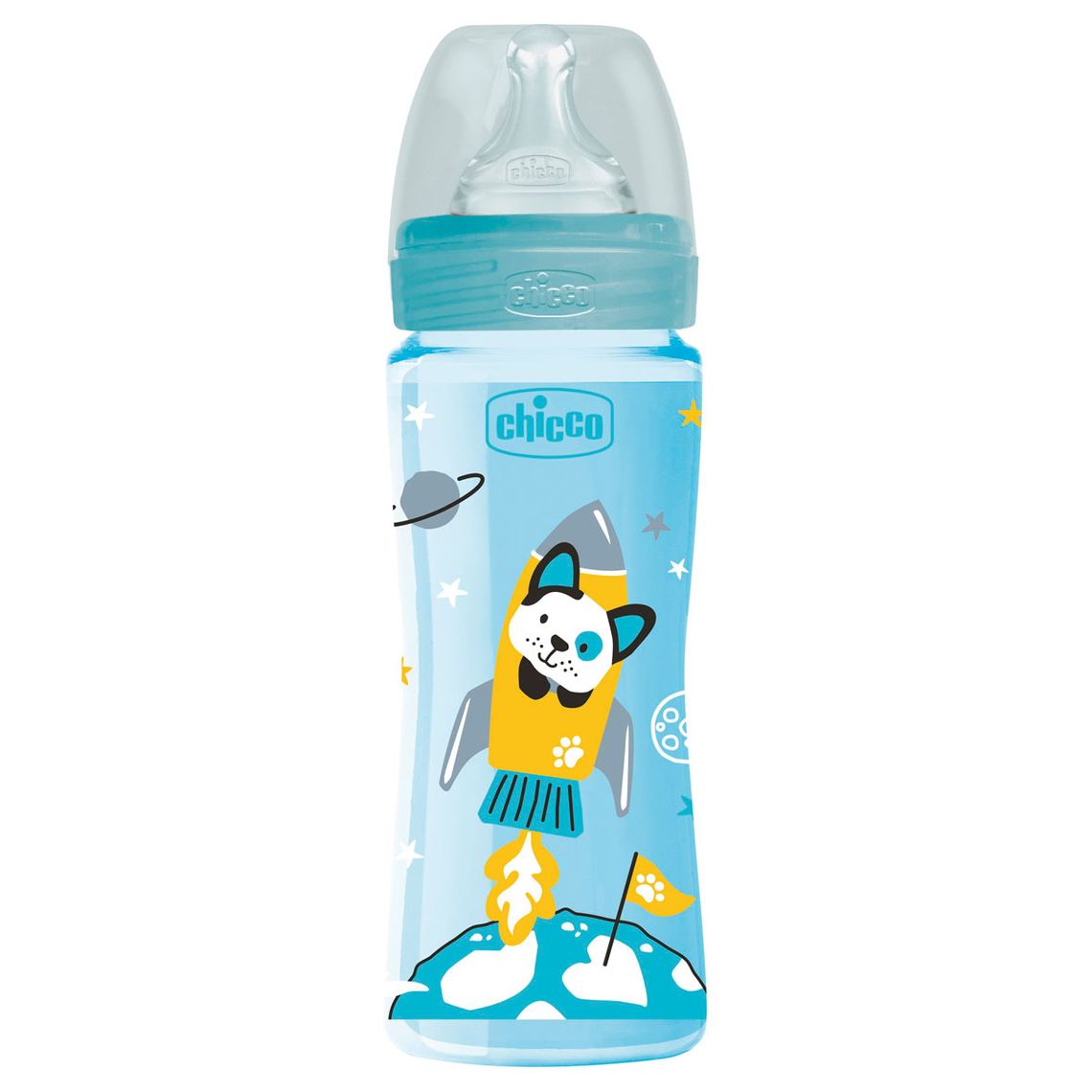Бутылочка для кормления Chicco Well-Being Physio Colors с силиконовой соской, 330 мл, голубой (28637.20) - фото 1