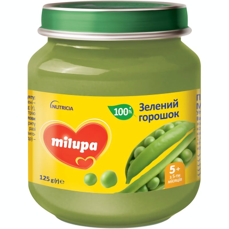 Фото - Дитяче харчування Milupa Овочеве пюре  Зелений горошок для дітей від 5 місяців 125 г 