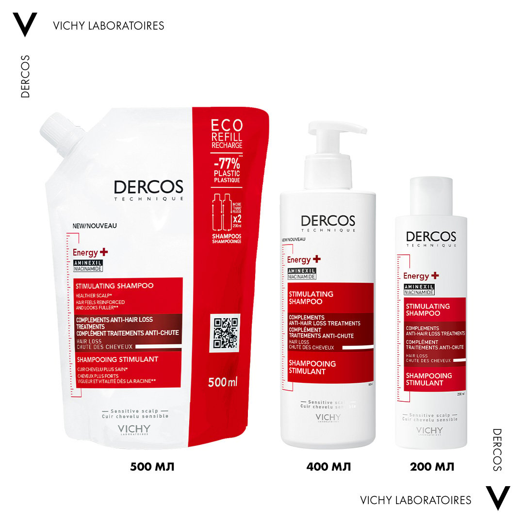 Тонизирующий шампунь Vichy Dercos Energy+ с Аминексилом и Ниацинамидом для борьбы с выпадением волос, 500 мл - фото 4