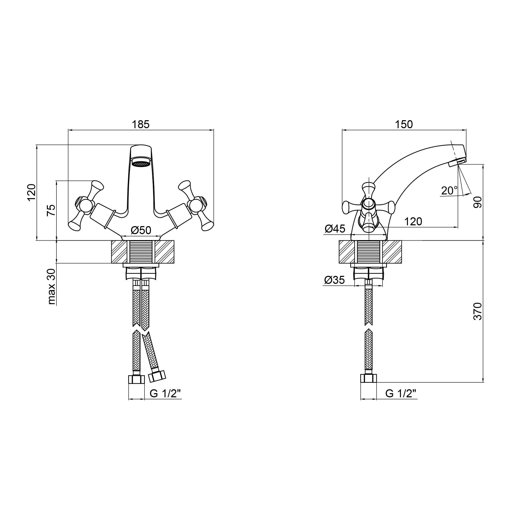 Змішувач для раковини Lidz Lamb 161F (LD(LAM161F(CRM35446) - фото 2