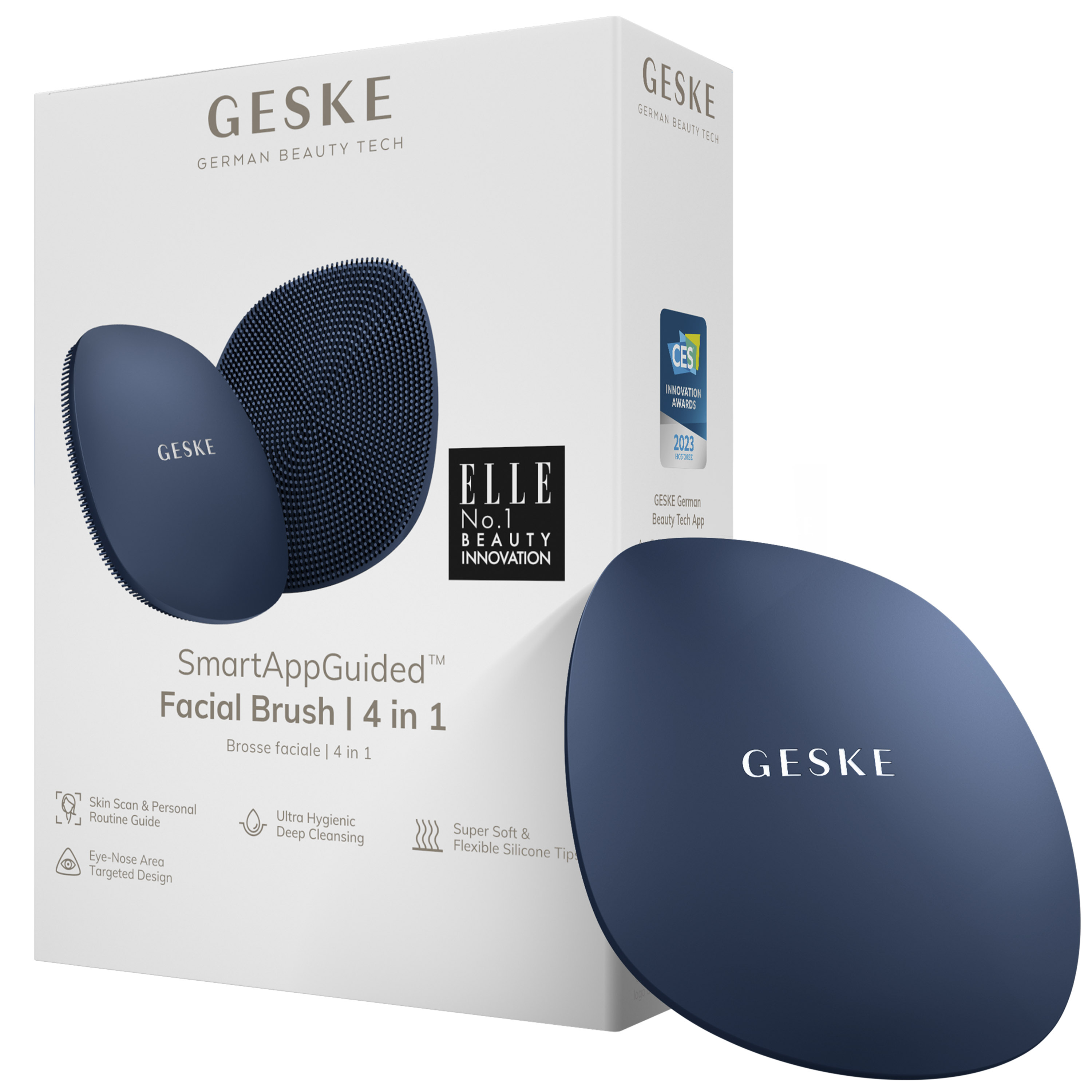 Щетка для лица GESKE Facial Brush 4 в 1 с держателем темно-синяя - фото 1